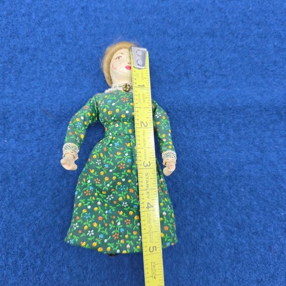 Vintage Folk Art Papier Mache Doll Wood Body Mohair Bendable Limbs 5 in German - Picture 9 of 10